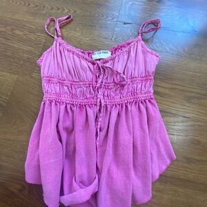 Free People Vibrant Pink Gathered Top